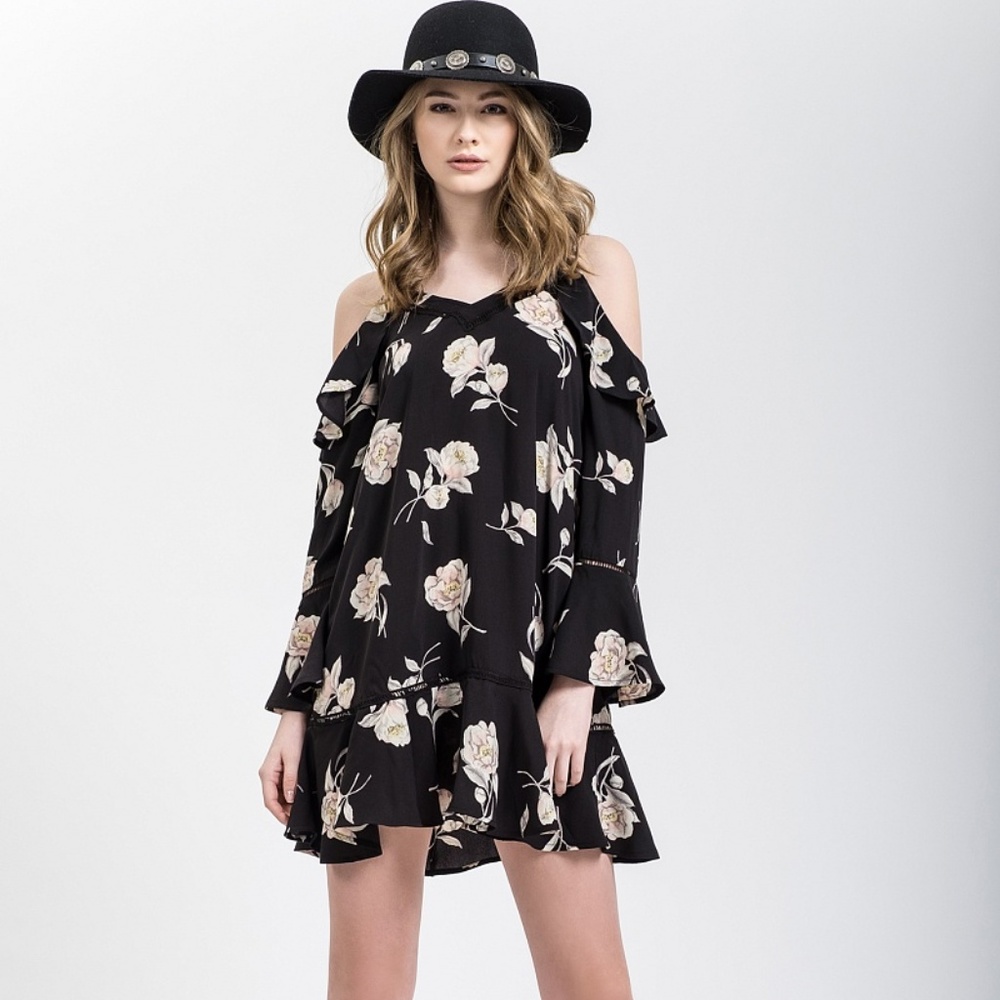 Blu Pepper  Cold Shoulder Floral Dress